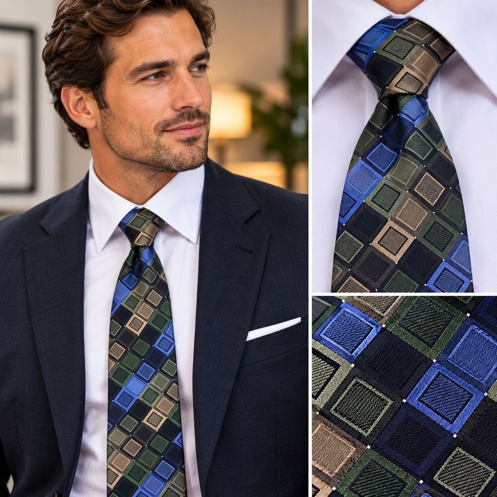 Kenneth Cole Reaction Tie Mens One Size Multicolor Silk Geometric Square Necktie